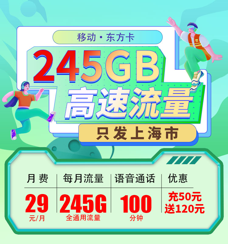 上海移动东方卡29元245G+100分钟  第1张