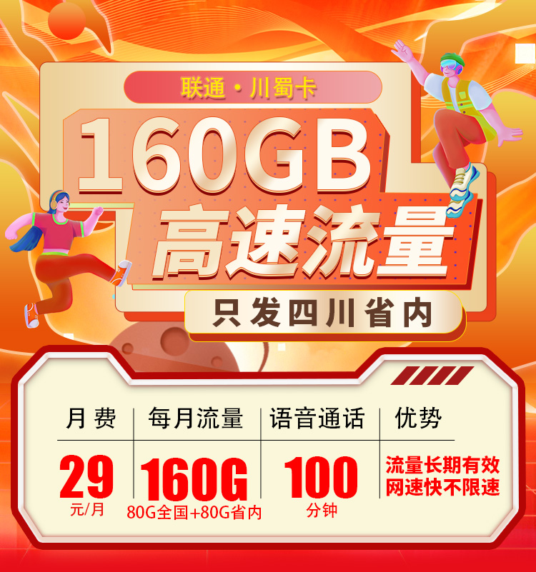 联通川蜀卡29元160G流量+100分钟  第1张