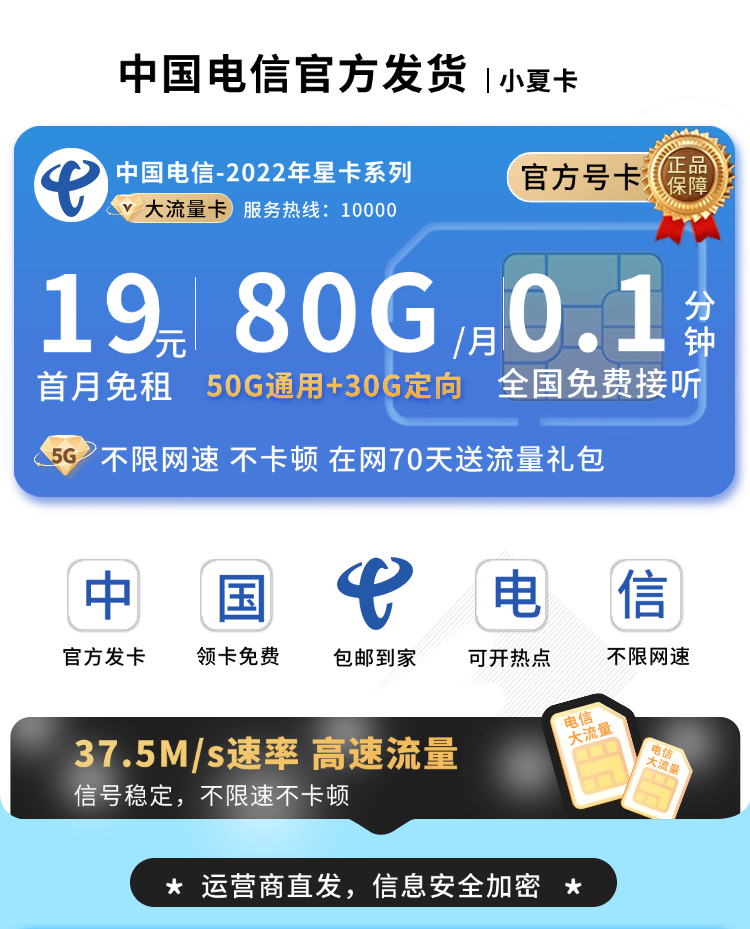 电信小夏卡19元80G流量  第1张