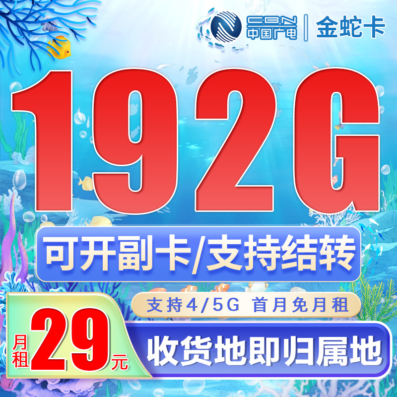 广电金蛇卡29元192G通用流量